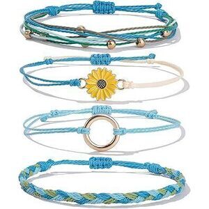 Sunflower String Bracelet Boho Braided Rope Wrap Bracelets Cute Summer Beach